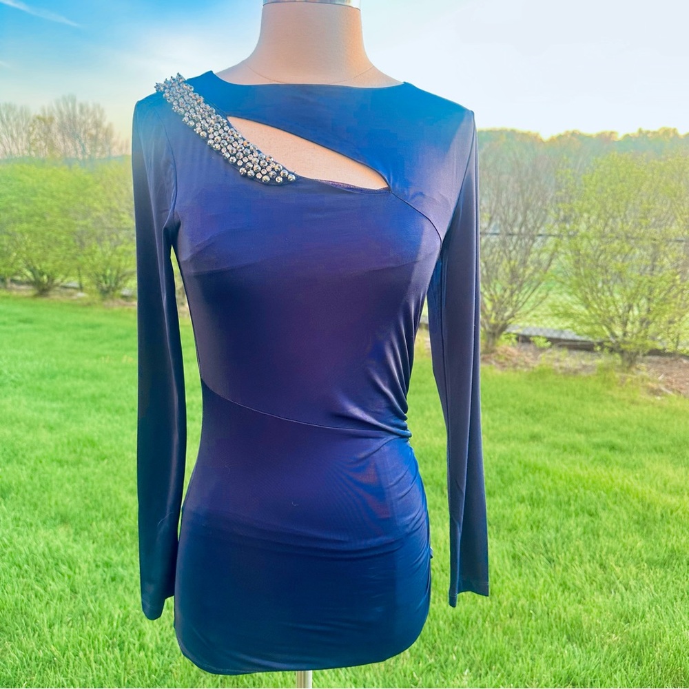 Cache Navy Embellished Cutout Top